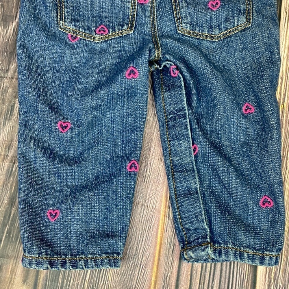 Darling Oshkosh Blue Jean Overalls With Pink Hearts- Size 9 Months - Picture 8 of 11